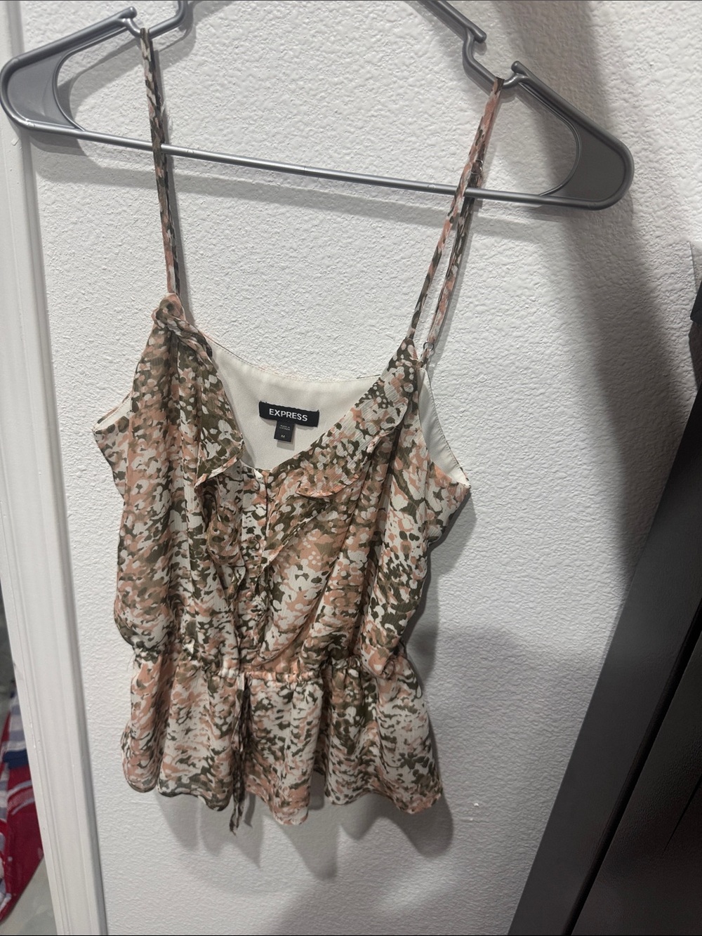 Express Floral Ruffle-Trim Cami in Beige and Olive